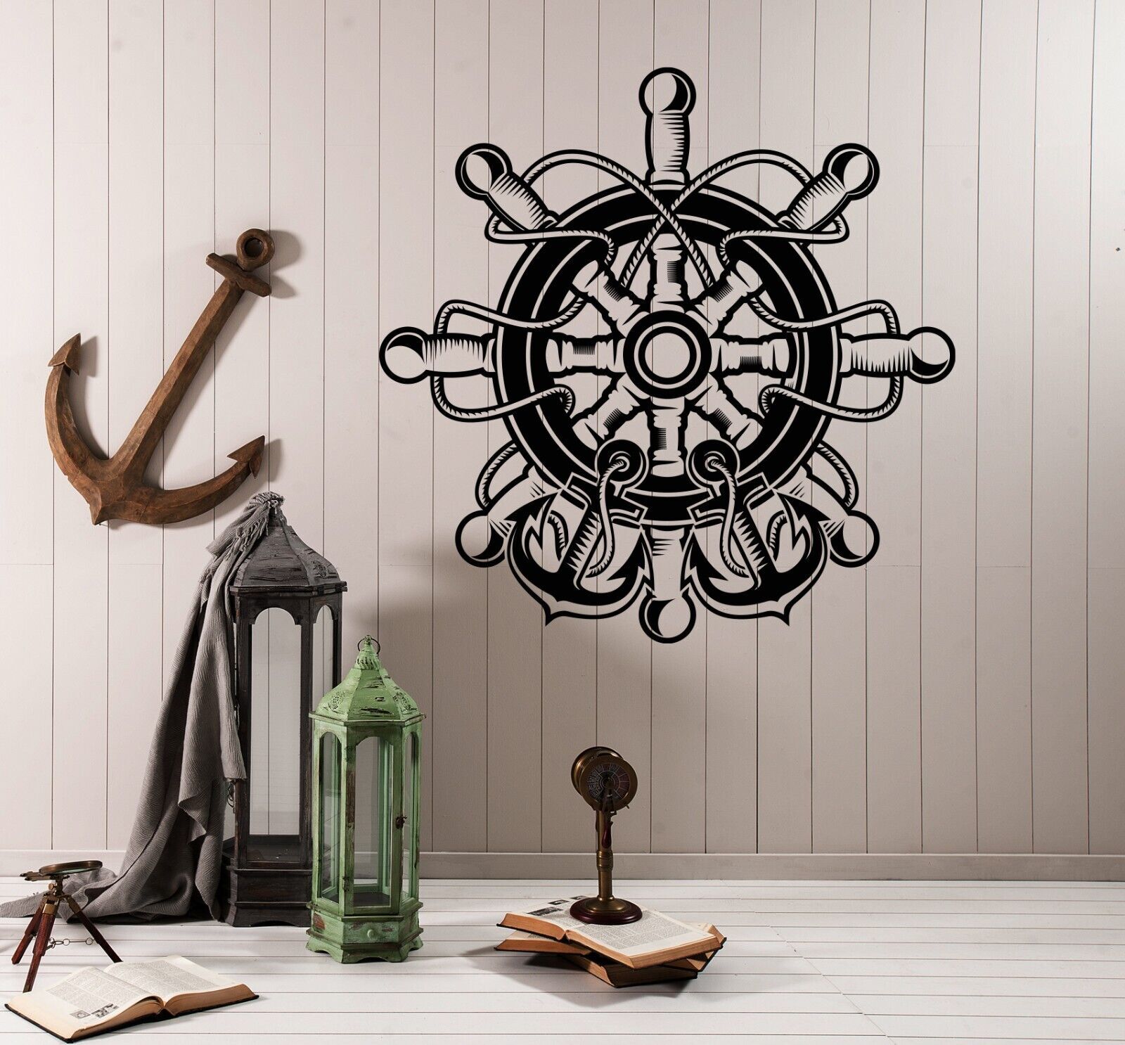 Vinyl Wall Decal Ship’s Wheel For Sailor Nautical Ocean Anchor Stickers 4372ig