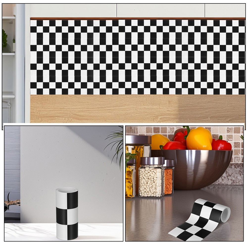 4 Rolls Self Stick Checkered Wallpaper Border Trim Waterproof For Bathroom Walls