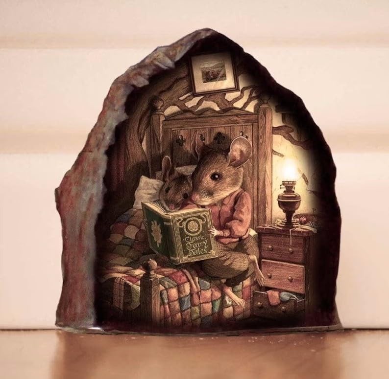 Mouse Hole Wall Decal, 3D Mouse Hole Realistics Wall Sticker, Reading Book in…