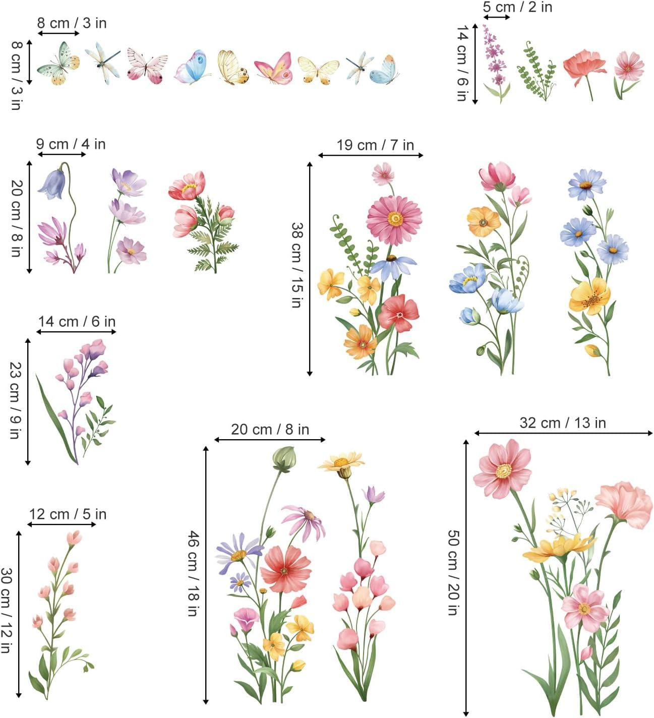 Pink Wildflower Wall Stickers Garden Flower Daisy Butterflies Floral