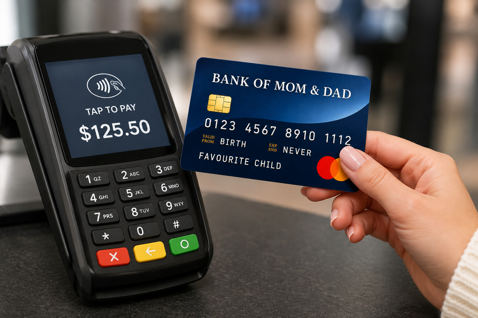 Blue Bank of Mum & Dad Funny Meme Credit Card Skin Debit Card Vinyl Sticker