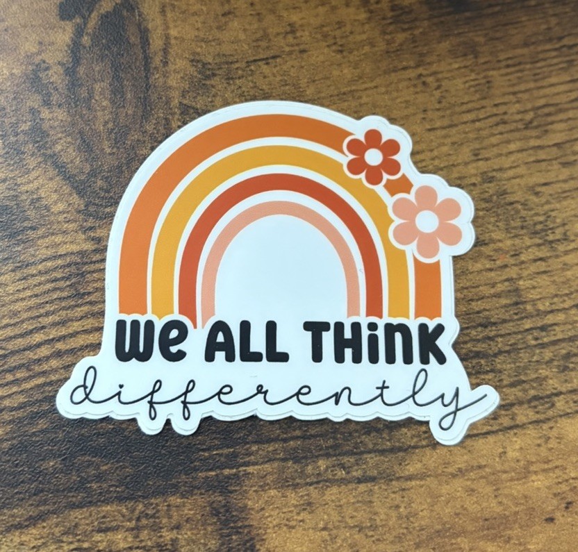 Think Differently ADHD Awareness Sticker 3” weatherproof Laptop Water Bottle