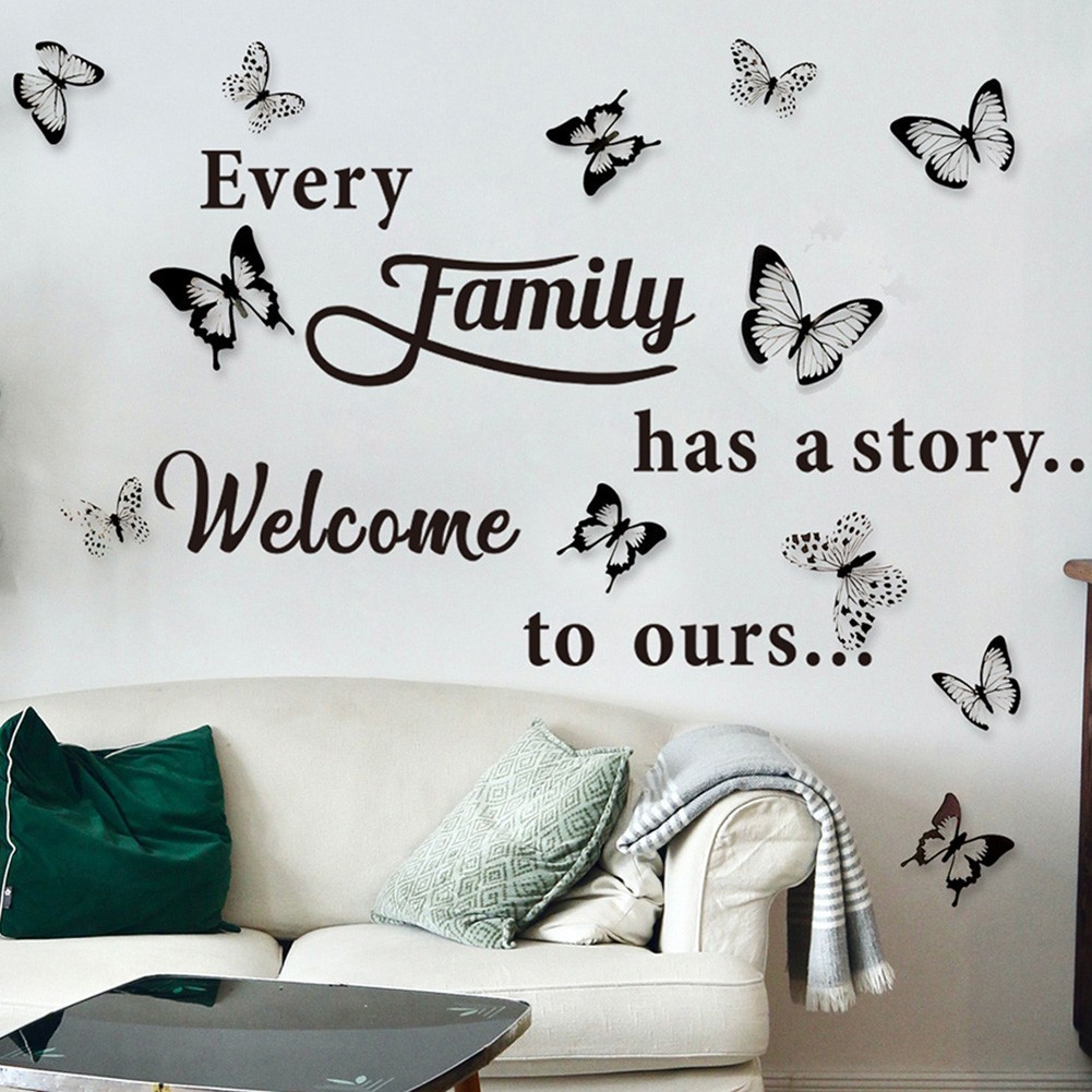 Large DIY Family Wall Quotes Decal Wall Stickers & 12 Butterflies Home Art Decor