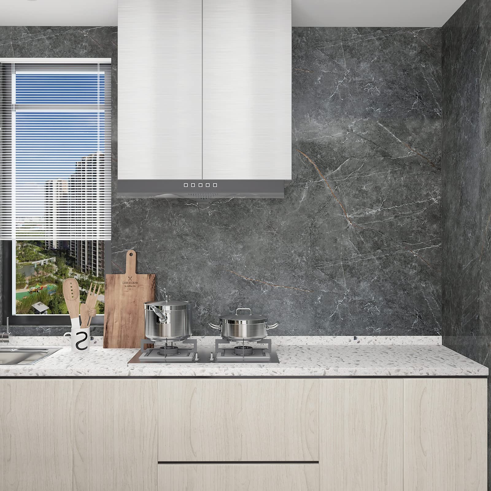 Gray Marble Peel and Stick Glossy Dark Grey Granite Wallpaper Adhesive Remova…