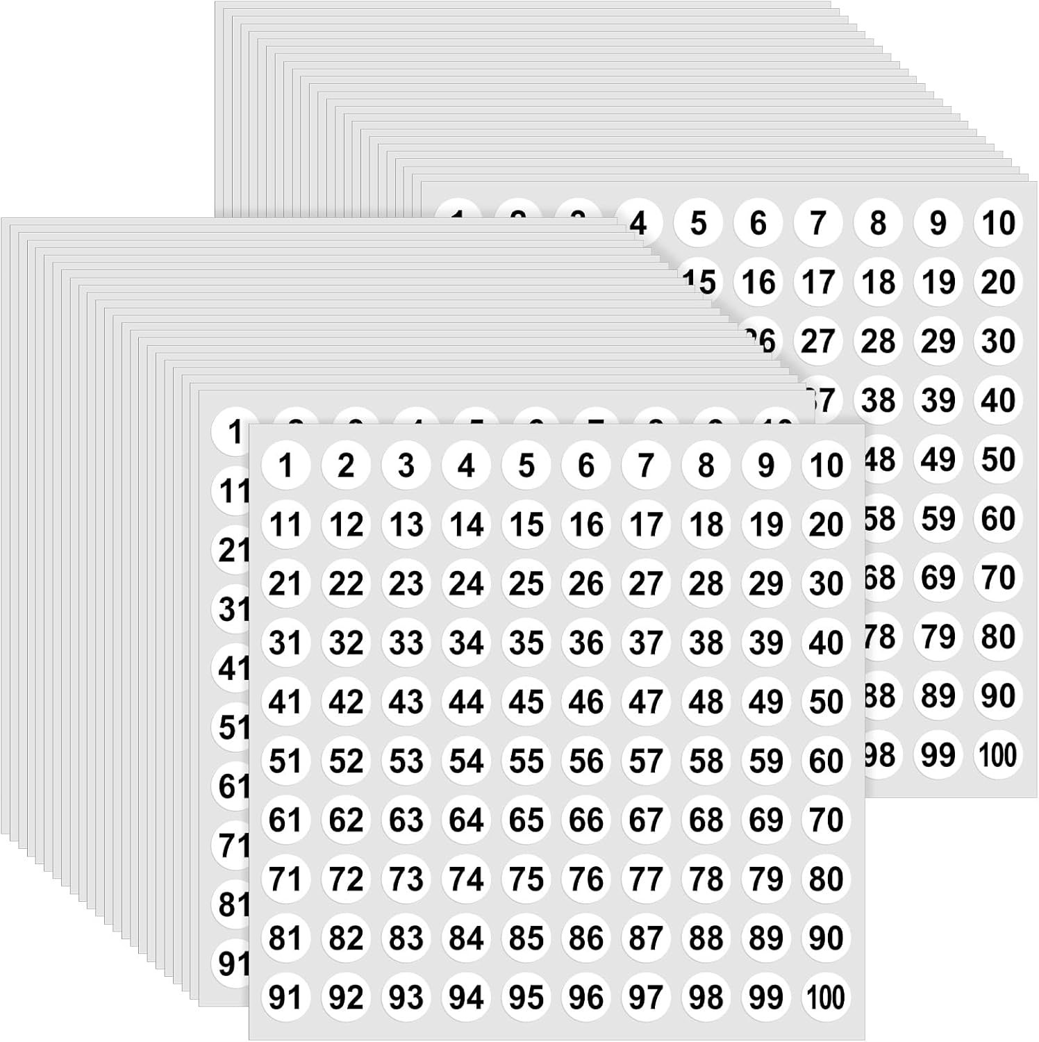 50 Sheets Small Number Stickers 1-100 Vinyl Mini Number Labels, 0.4″ Round Self-