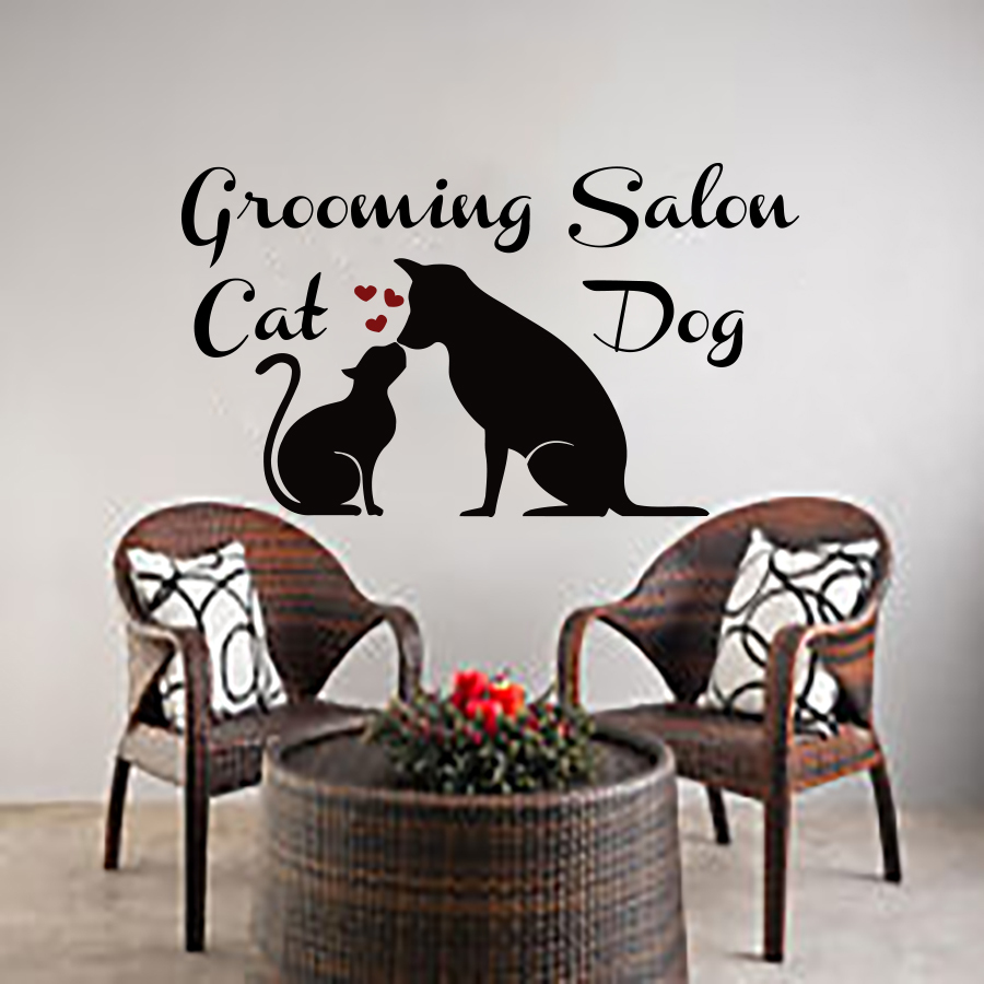 Dog Wall Decals Cat Art Grooming Salon Decal Vinyl Sticker Pet Shop Window MN615