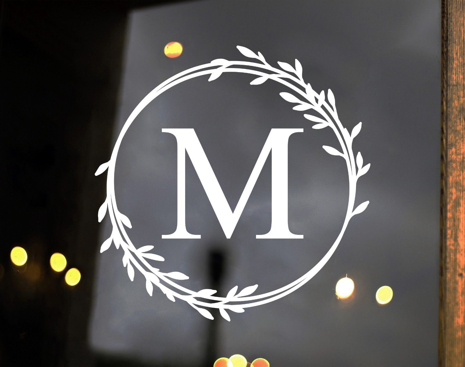 Monogram Letter in Wreath Vinyl Decal V6 | Initial Family Name | Die Cut Sticker