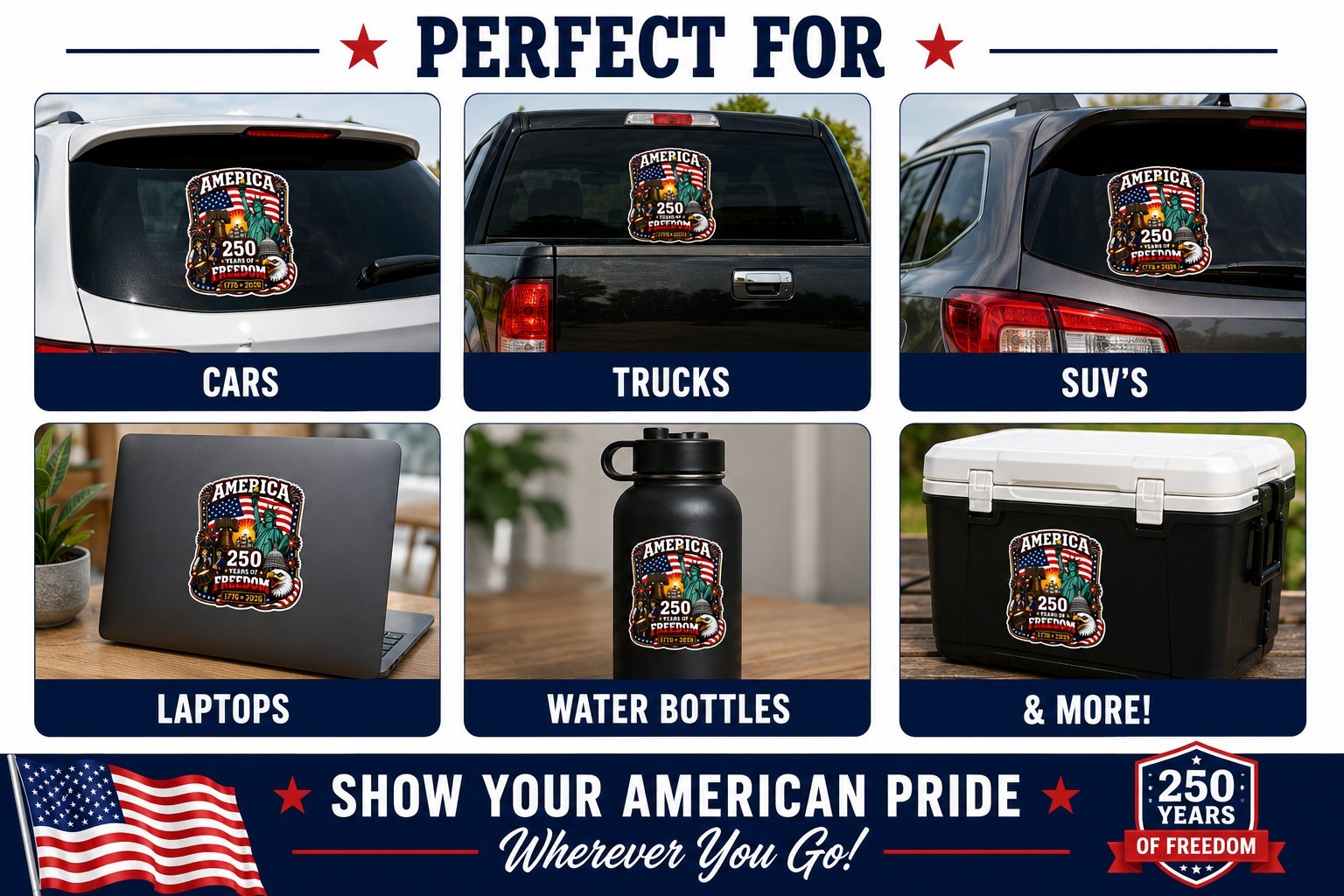 America 250 Adhesive Sticker | 1776–2026 Patriotic Decal | America’s 250 Years