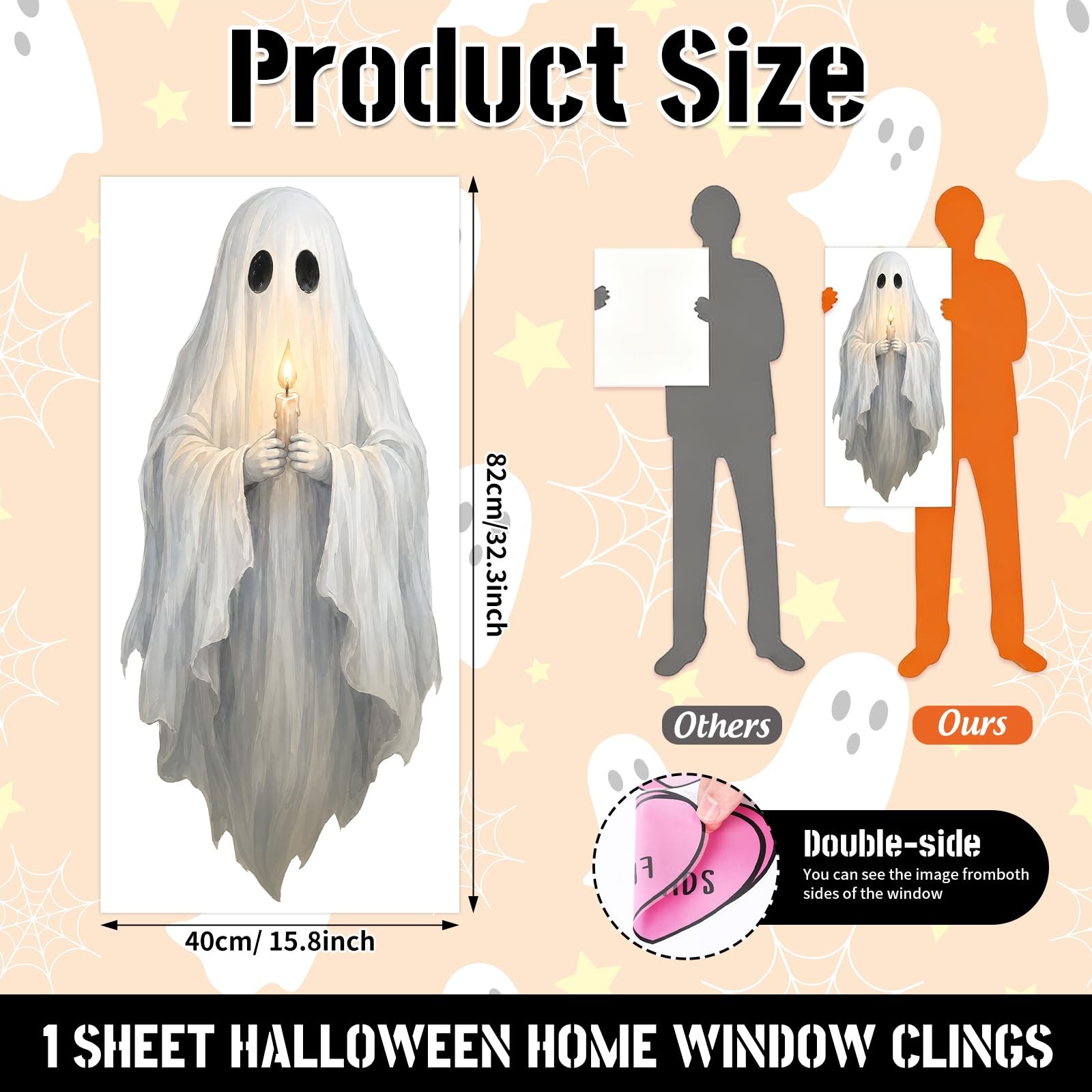 AnyDesign Halloween Ghost Window Clings Spooky 15.7 x 32.3 inch, White