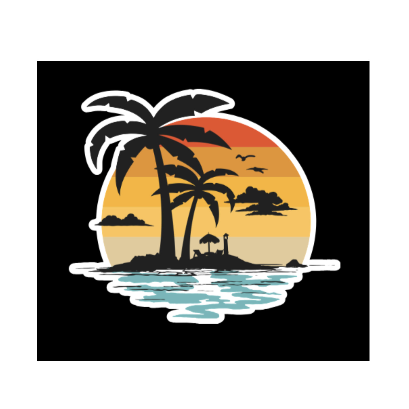 Beach Palm Trees Sunset Vinyl Decal Sticker 4″x3.5″