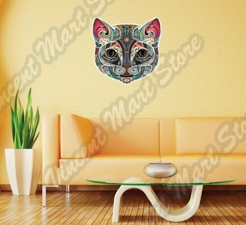 Cheerful Cat Face Abstract Ornament Wall Sticker Room Interior Decor 22″X22″
