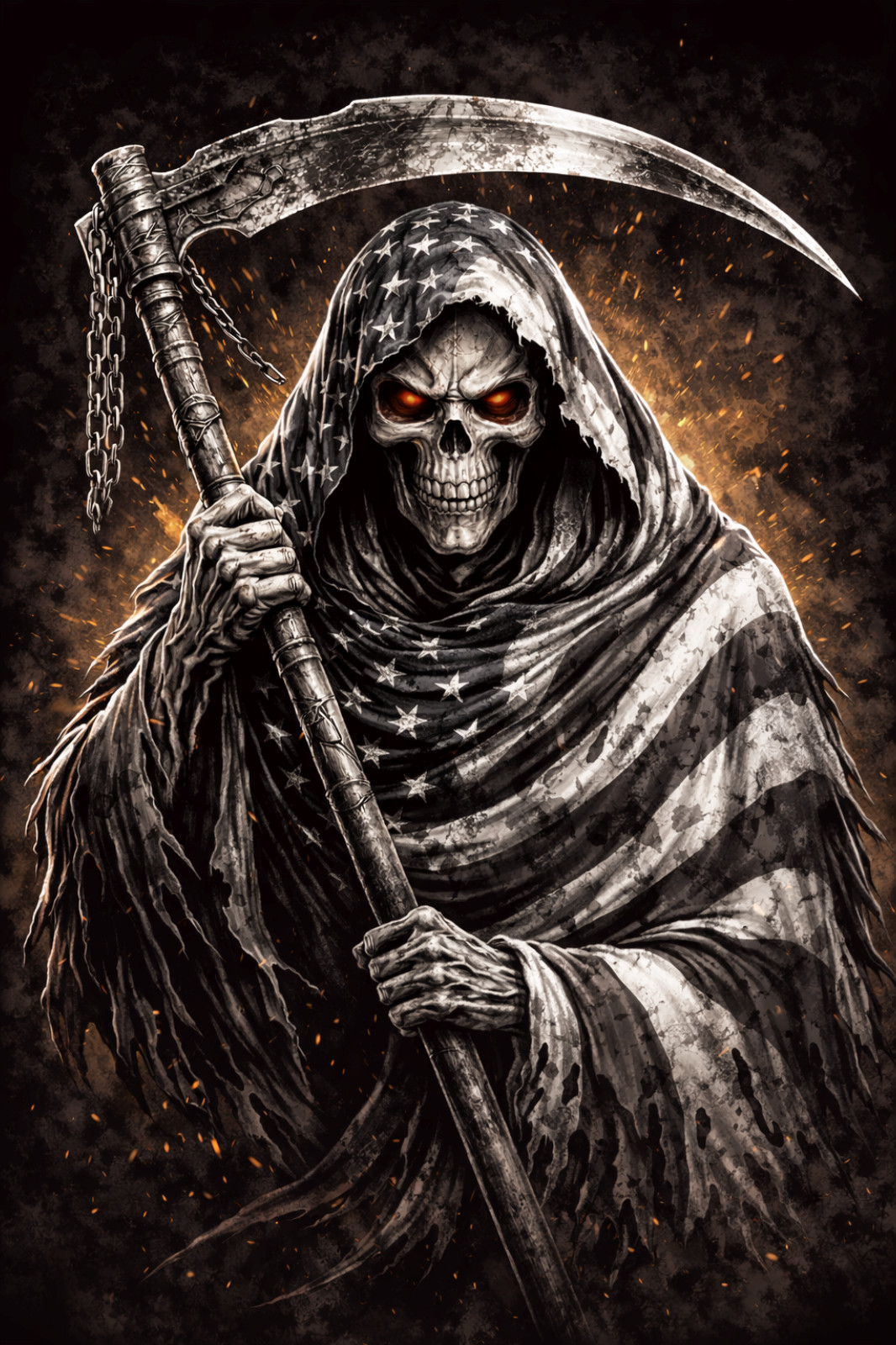 Grim Reaper American Flag Sticker Patriotic Skull USA Horror Vinyl Decal Matte