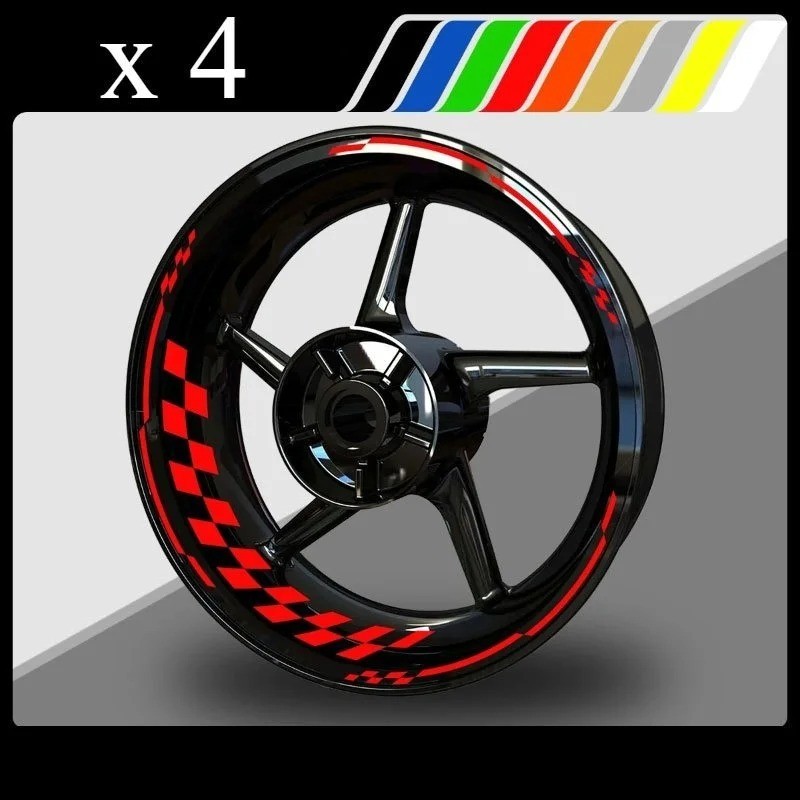 16pcs Stripe Checkered 17 Inch Motorcycle Wheel Rim Hub Stickers Decals Waterpro