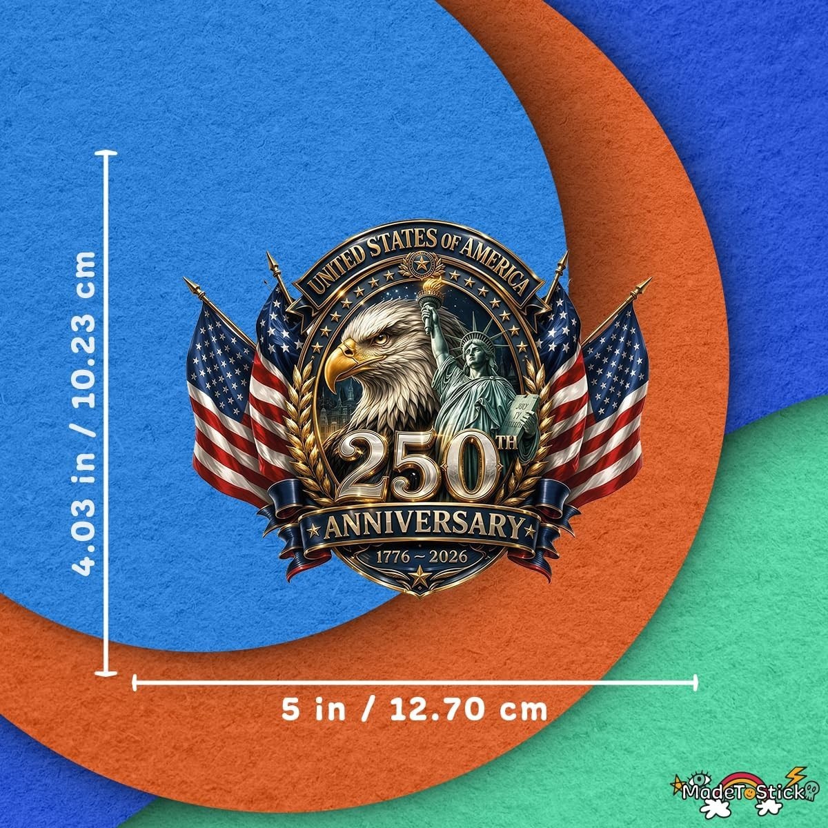 2-Pack USA 250th Anniversary Crest Eagle Liberty Seal Sticker Decal 4″x5″