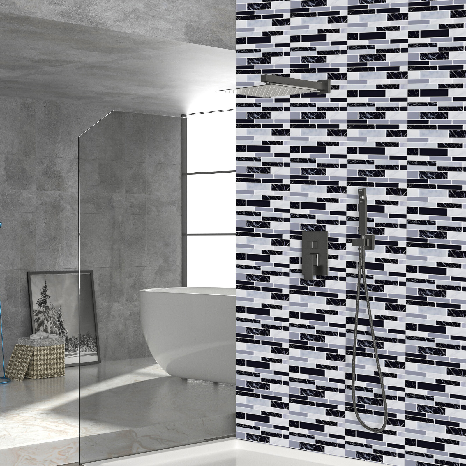 10/20/30Pcs Marble Mosaic Wall Tiles Self-Adhesive Waterproof Kitchen Backsplash
