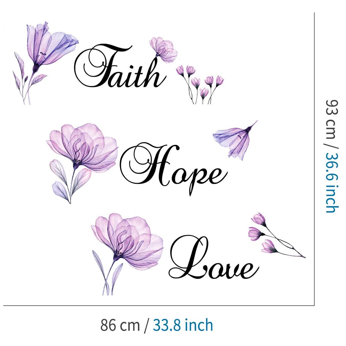 Faith Hope Love Wall Sticker Purple Lily Flower PVC Wall Decal Home Backgroun…