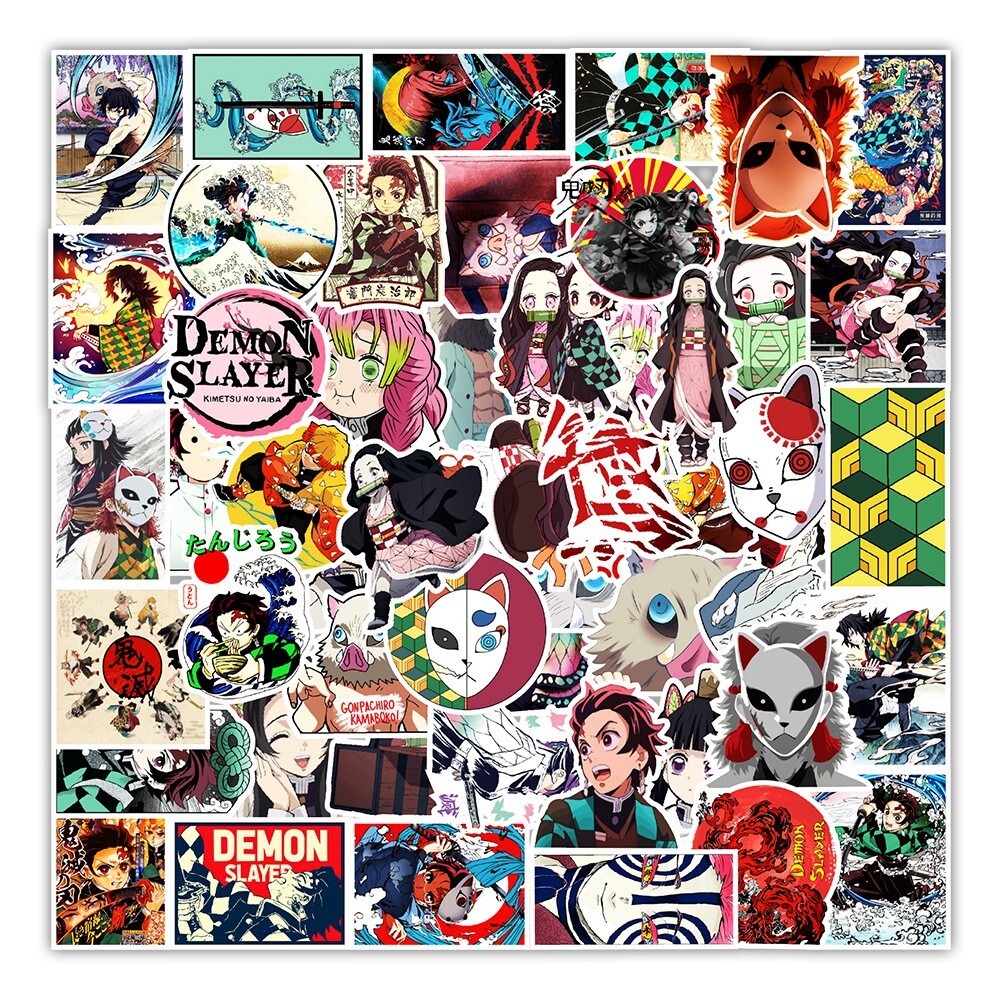 50 Pcs Stickers Demon Slayer Anime Skateboard Luggage Phone Laptop Car Vinyl
