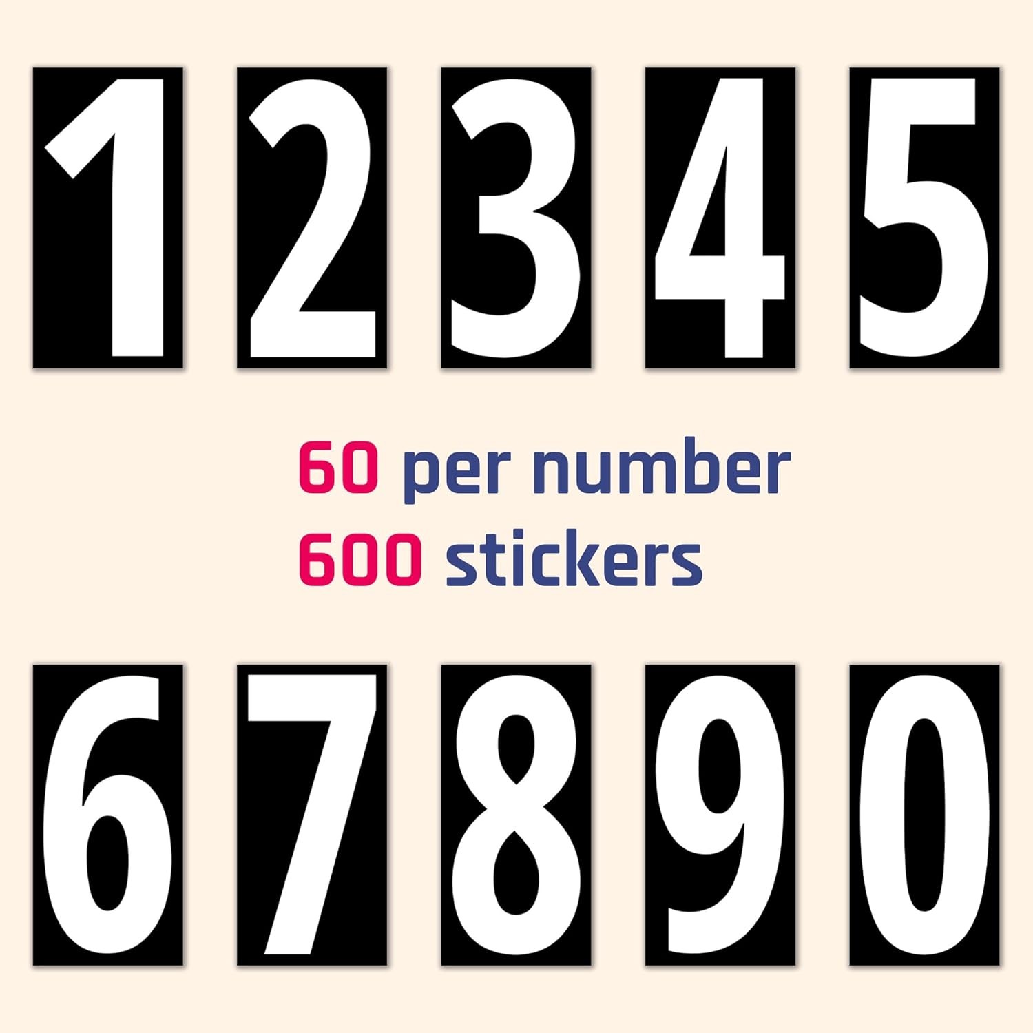 600 Pieces, 1″ – Vinyl Number Stickers, Waterproof 1 x 0.5 inch White Numbers