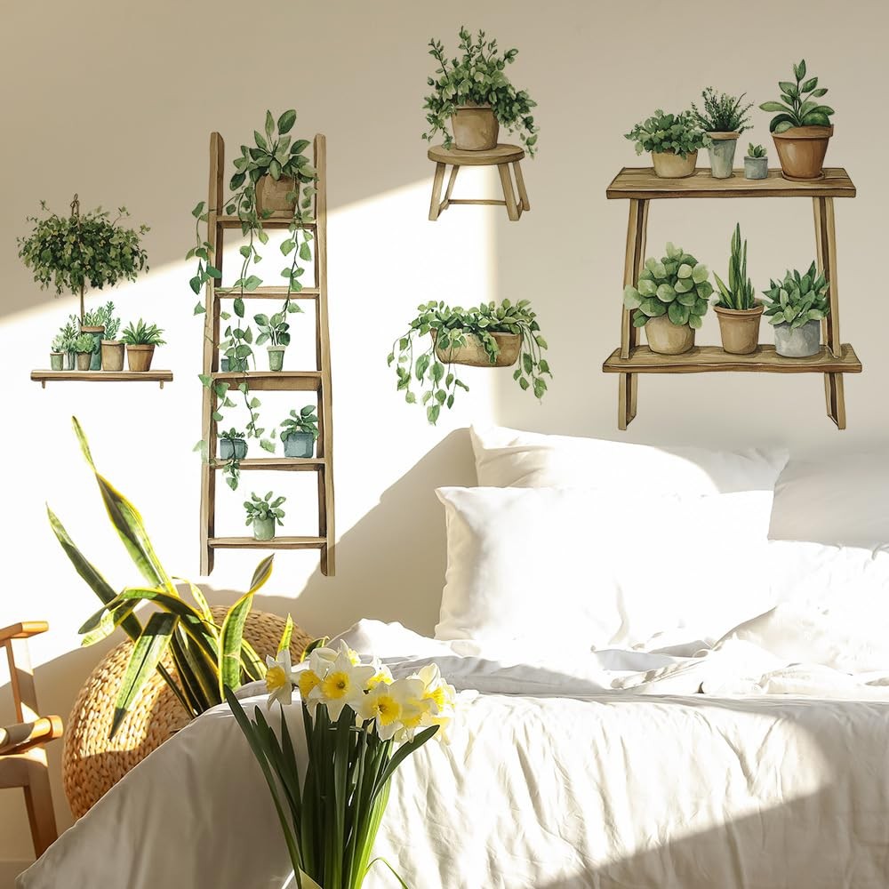 Wall Stickers Botanical Plant Shelf Removable Apartment Living Room Decor