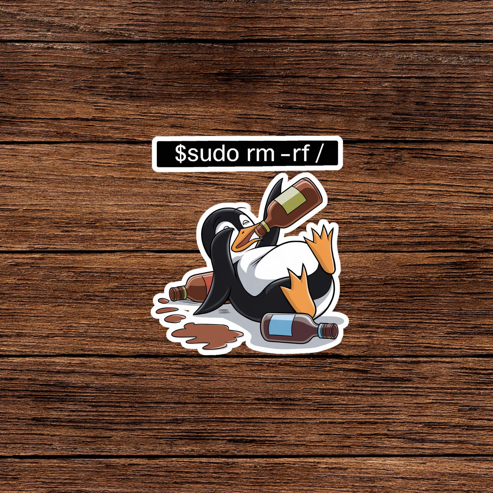 Funny Penguin Linux Sysadmin Sticker | $sudo rm -rf / Command Humor #1623
