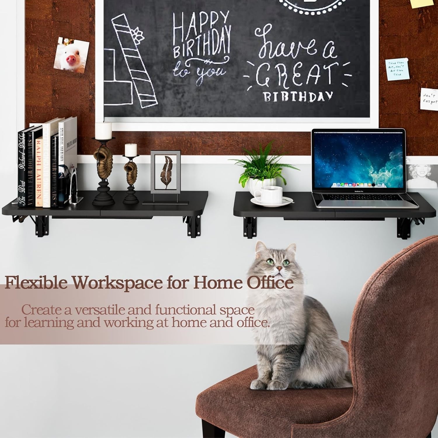 Wall Mounted Folding Table Drop Leaf Desk for Small Spaces Black Modern