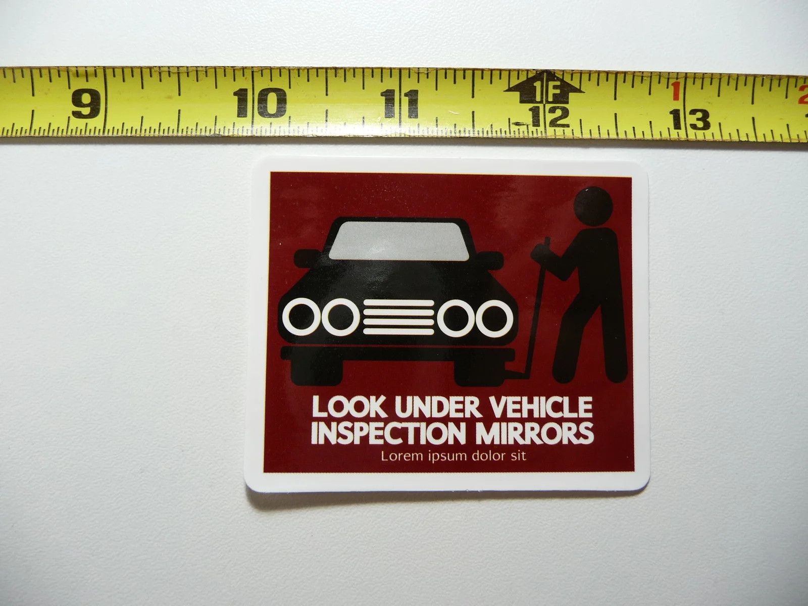 LOOK UNDER INSPECTION MIRRORS SMALL STICKER DECAL SIGN FUN LITTLE SIGNS