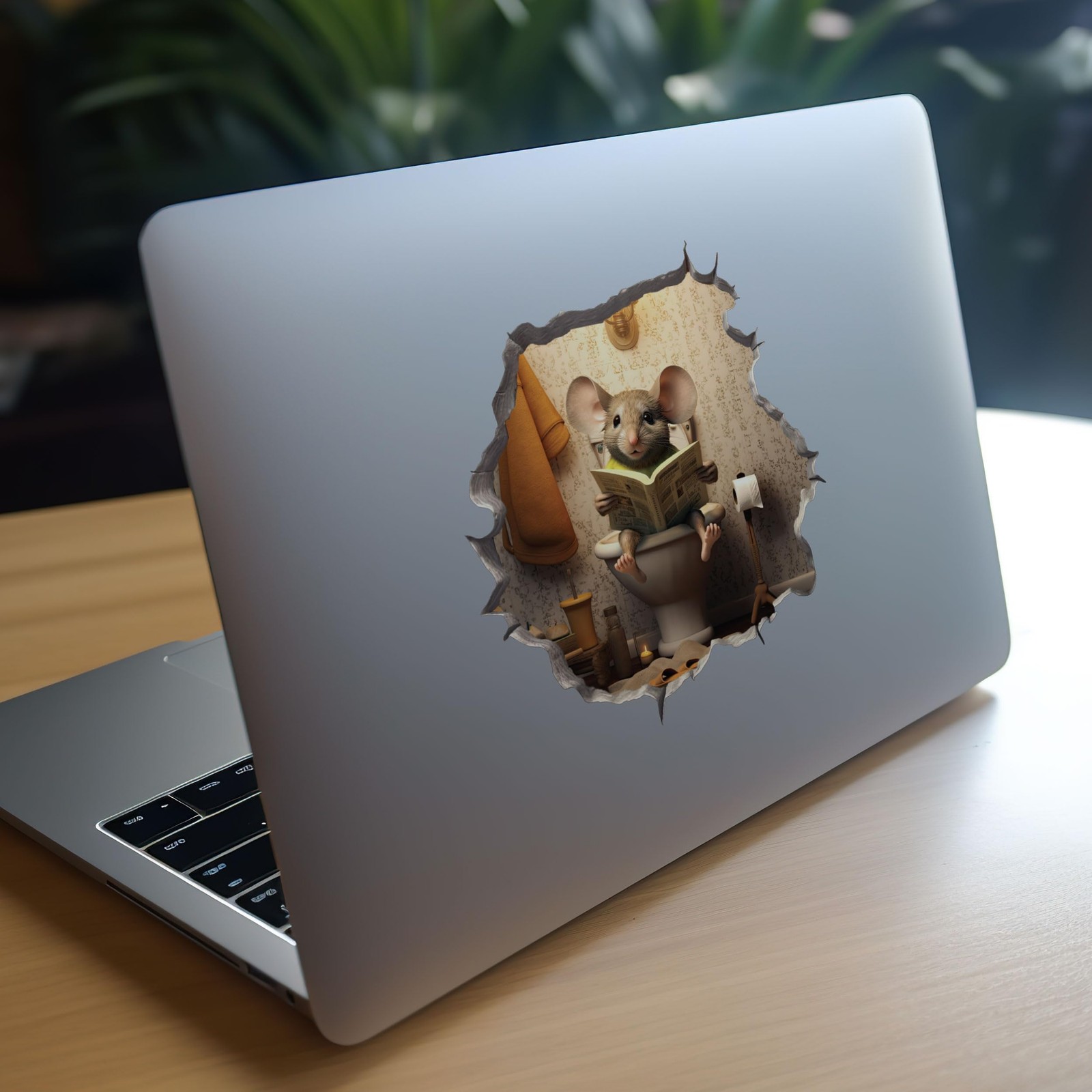 Mouse Sitting on Toilet in Mouse Hole Decal – Mouse Hole Sticker with 3D Effe…