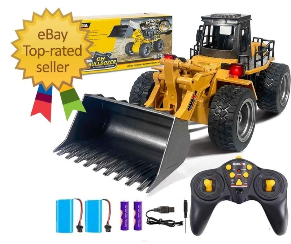 Remote Control Bulldozer Toy Truck, 1/18 Scale RC Metal Rc Front Loader 4WD Cons