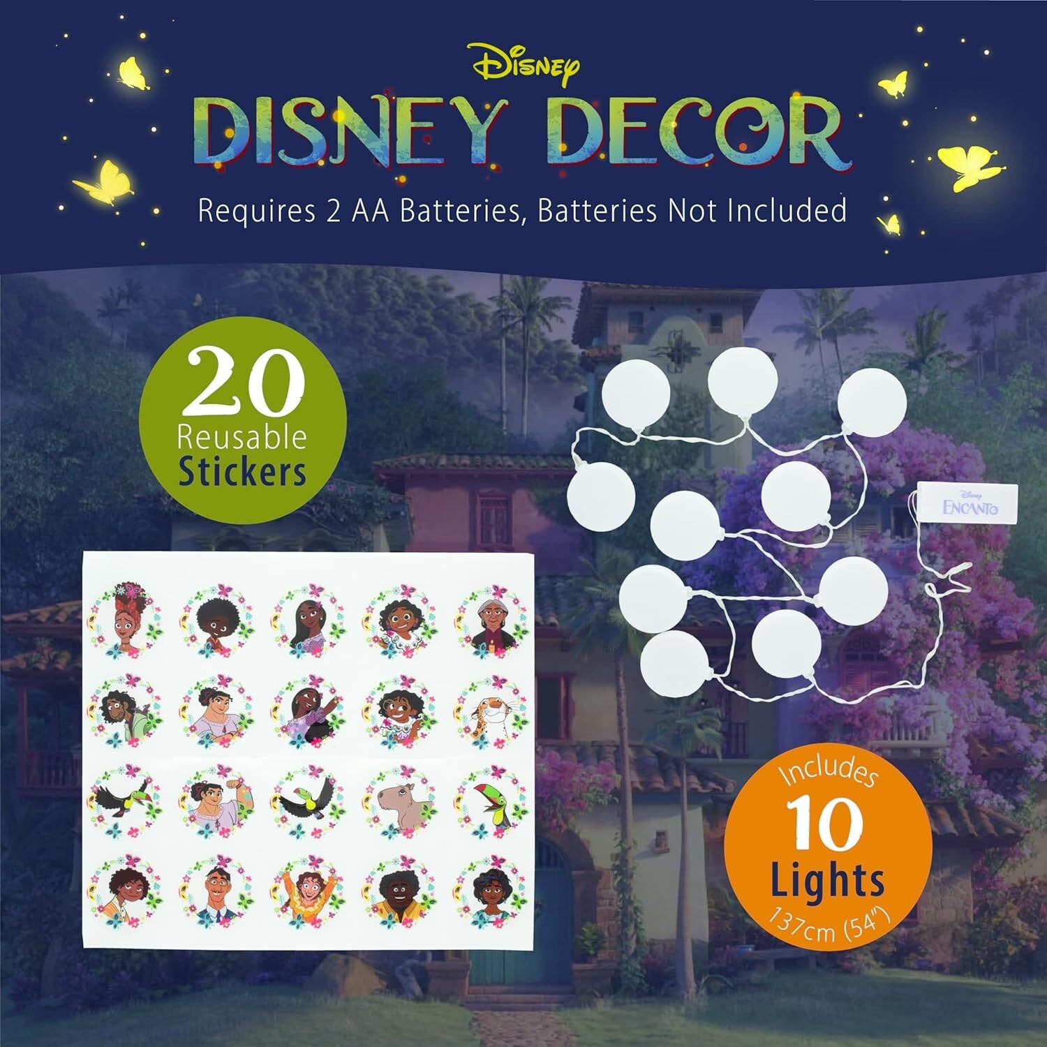Encanto String Lights with Stickers – 54″ Indoor Room, Party, Decor Lighting