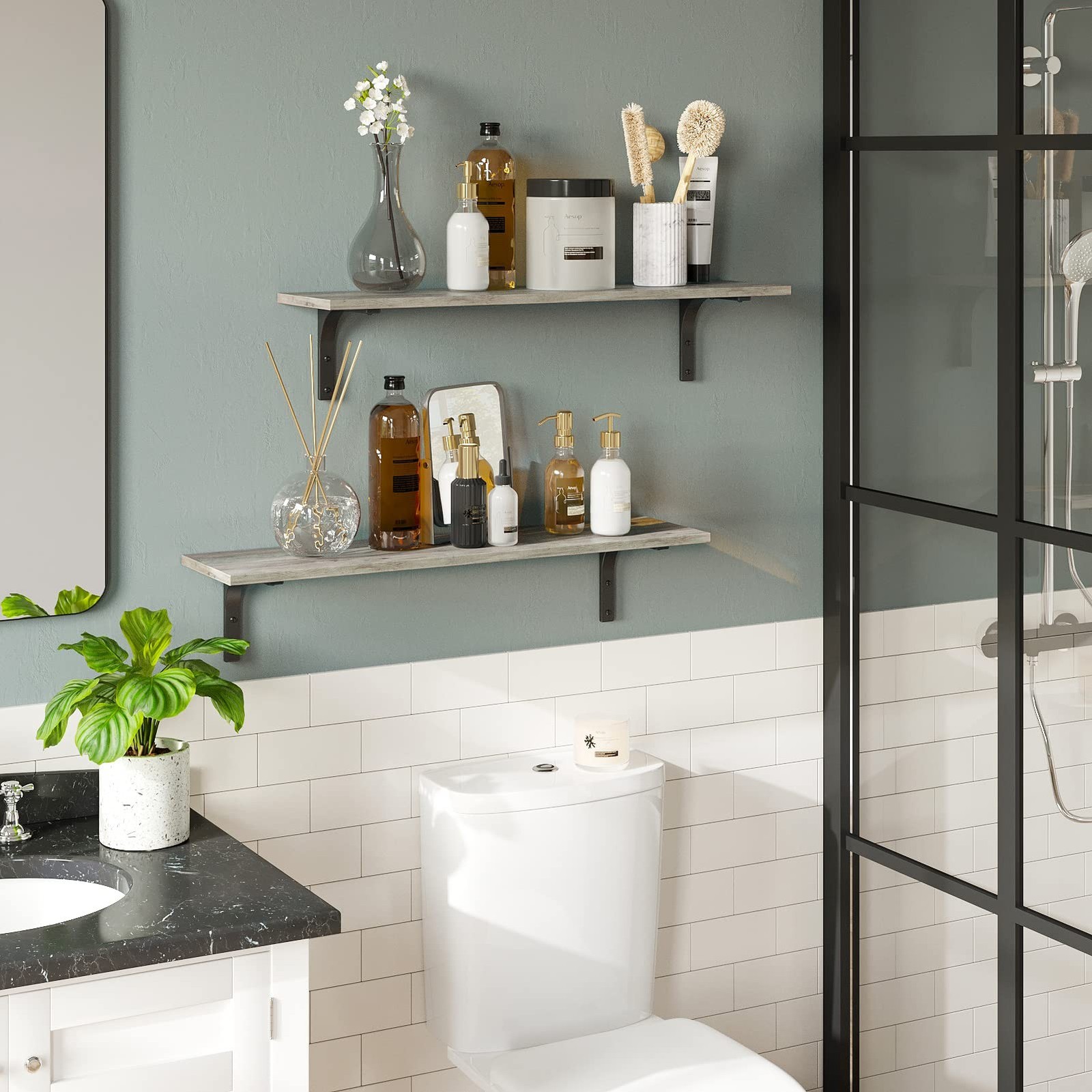 DINZI LVJ Long Wall Shelves, 23.6 Inch Wall Mounted Shelves Set of 2, Easy-to…