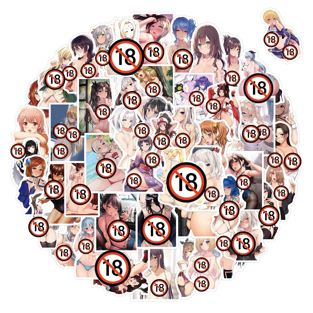 50pcs Sexy Anime Girls Hentai Stickers – Diy Graffiti Decals for Phone, Laptop🔥
