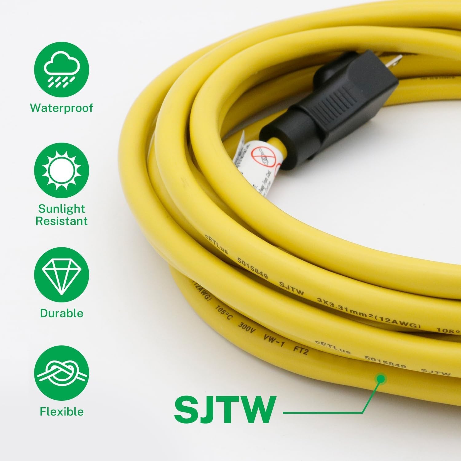 20 AMP 50 FT 12 Gauge Extension Cord, NEMA 6-20P to 6-20R 250 Volt