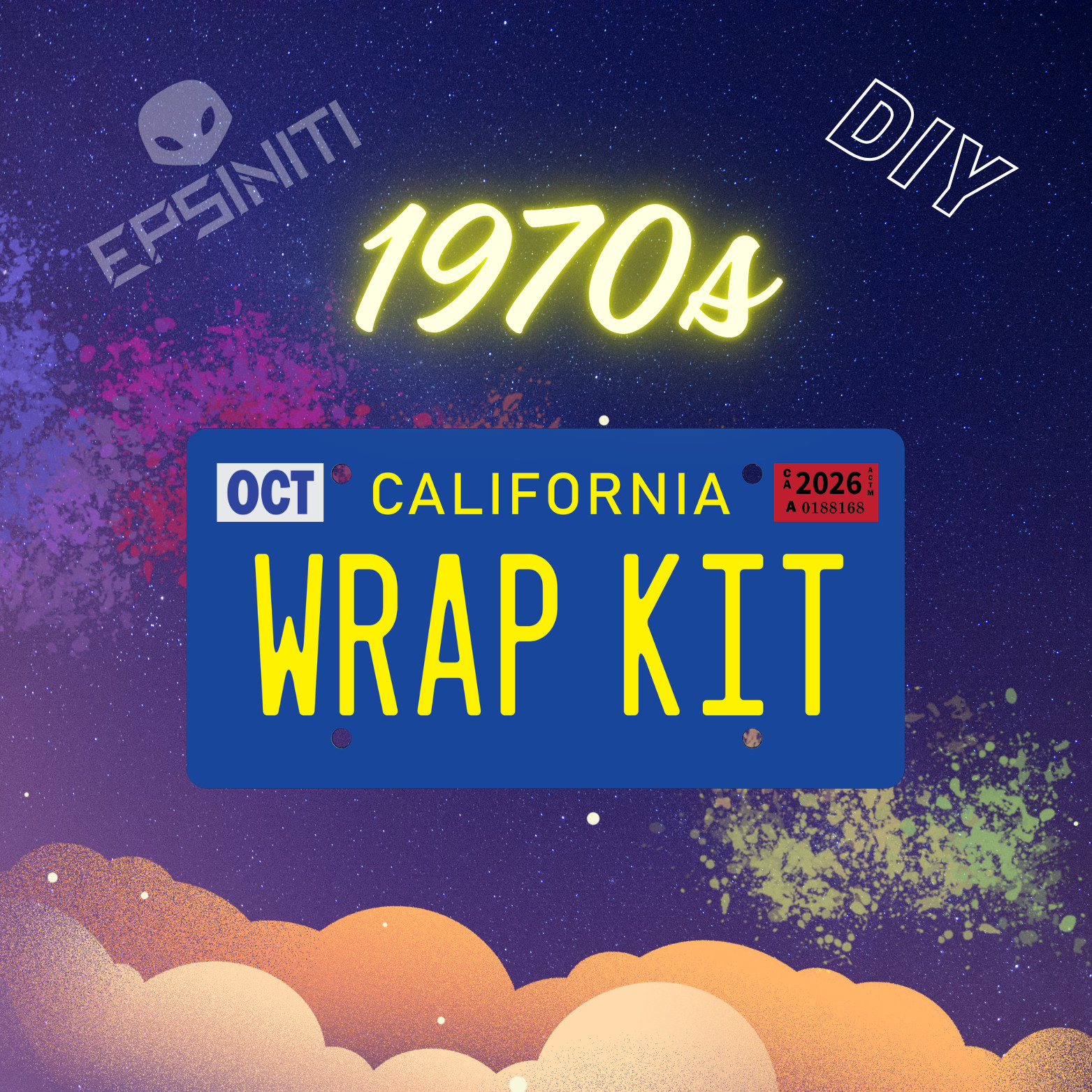 Lemon Yellow 70s Matte Dark Blue California Plate Wrap DIY Kit