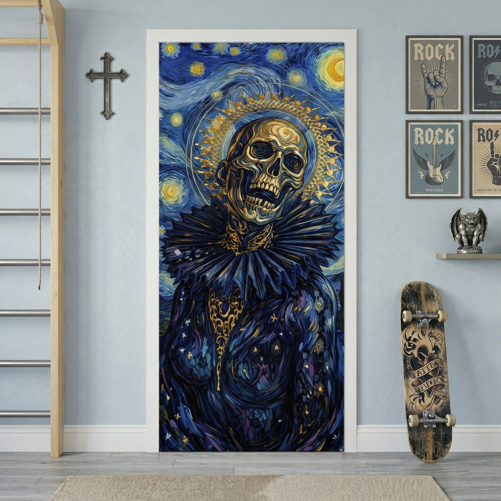 Darkness in Van Gogh’s Starry Night Door Wrap, 1-piece Laminated Sticker Mural