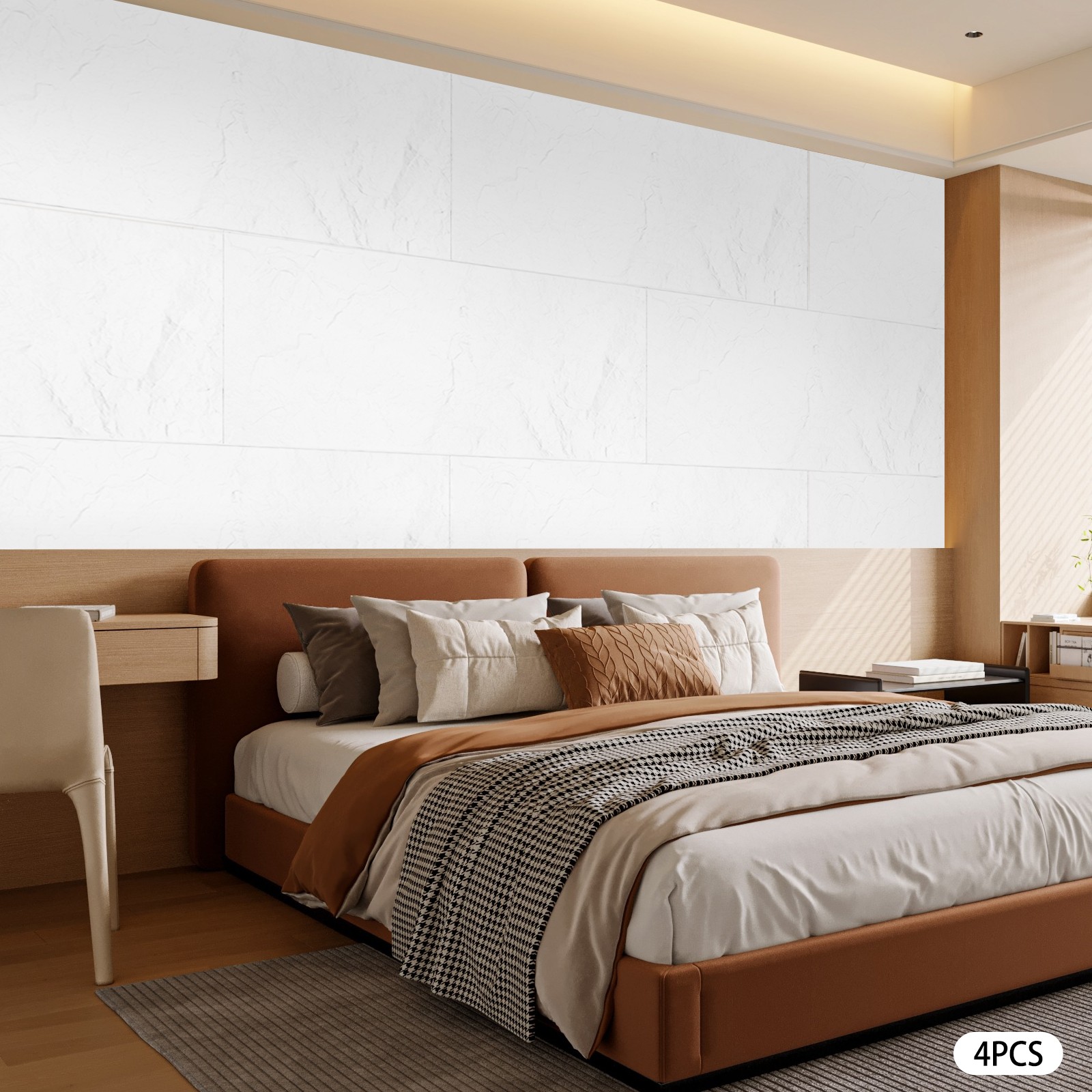 4 PCS PU Panels Faux Stone Wall Panels White for Interior Wall Decor
