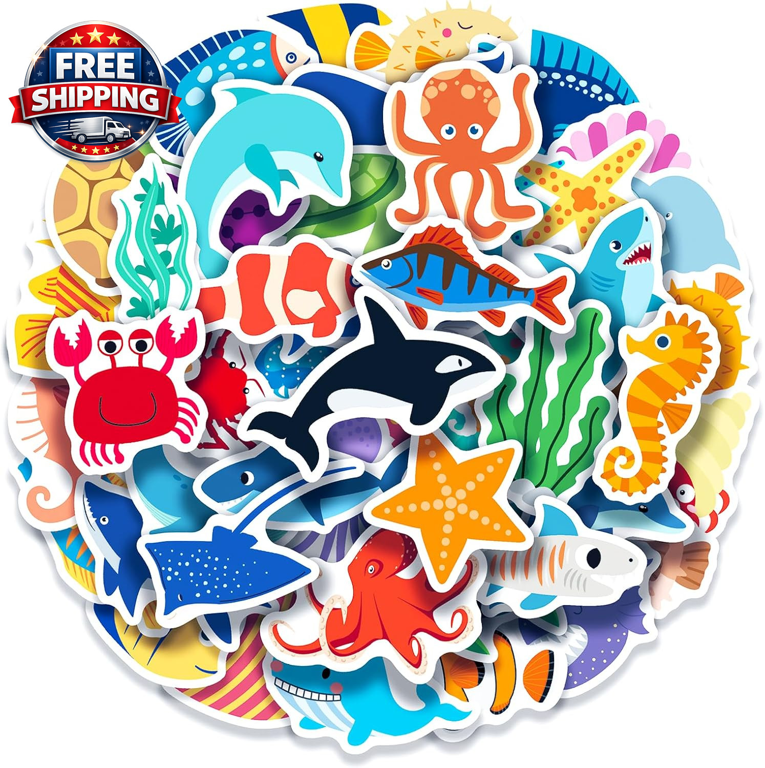 100 Pack Ocean Life Animal Stickers,Under the Sea Party Favors, Waterproof Stick