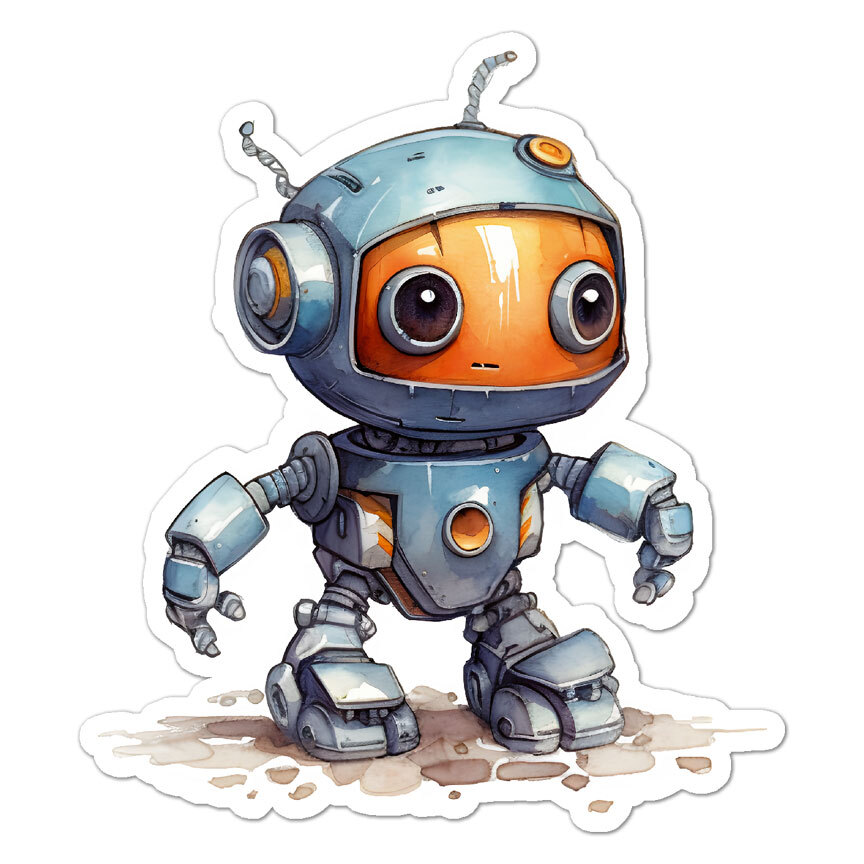 Cute Robot, Vinyl Decal Sticker, Indoor Outdoor, 3 Sizes, #9956