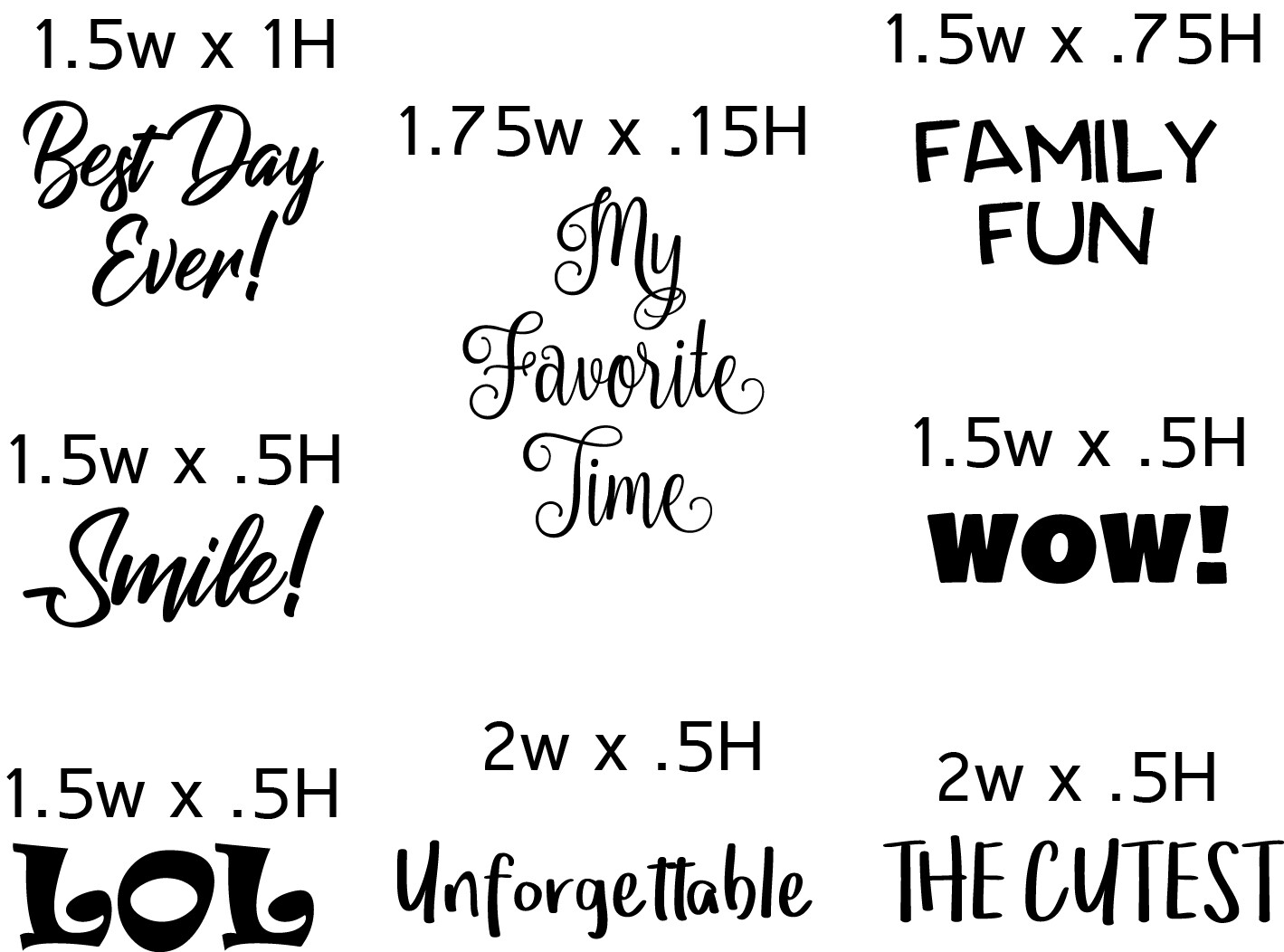 1.5″ Family Fun Words & Phrases Decal Set Stickers Kids Smile LOL Fun Favorite