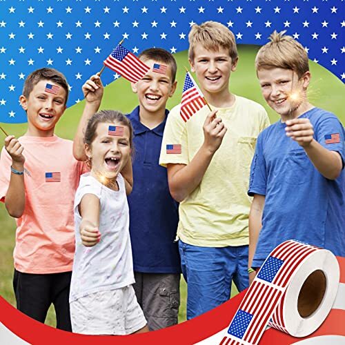 500 Pcs American Flag Sticker Roll,2 x 1.22 Inch US Flag Decal, USA Patriotic