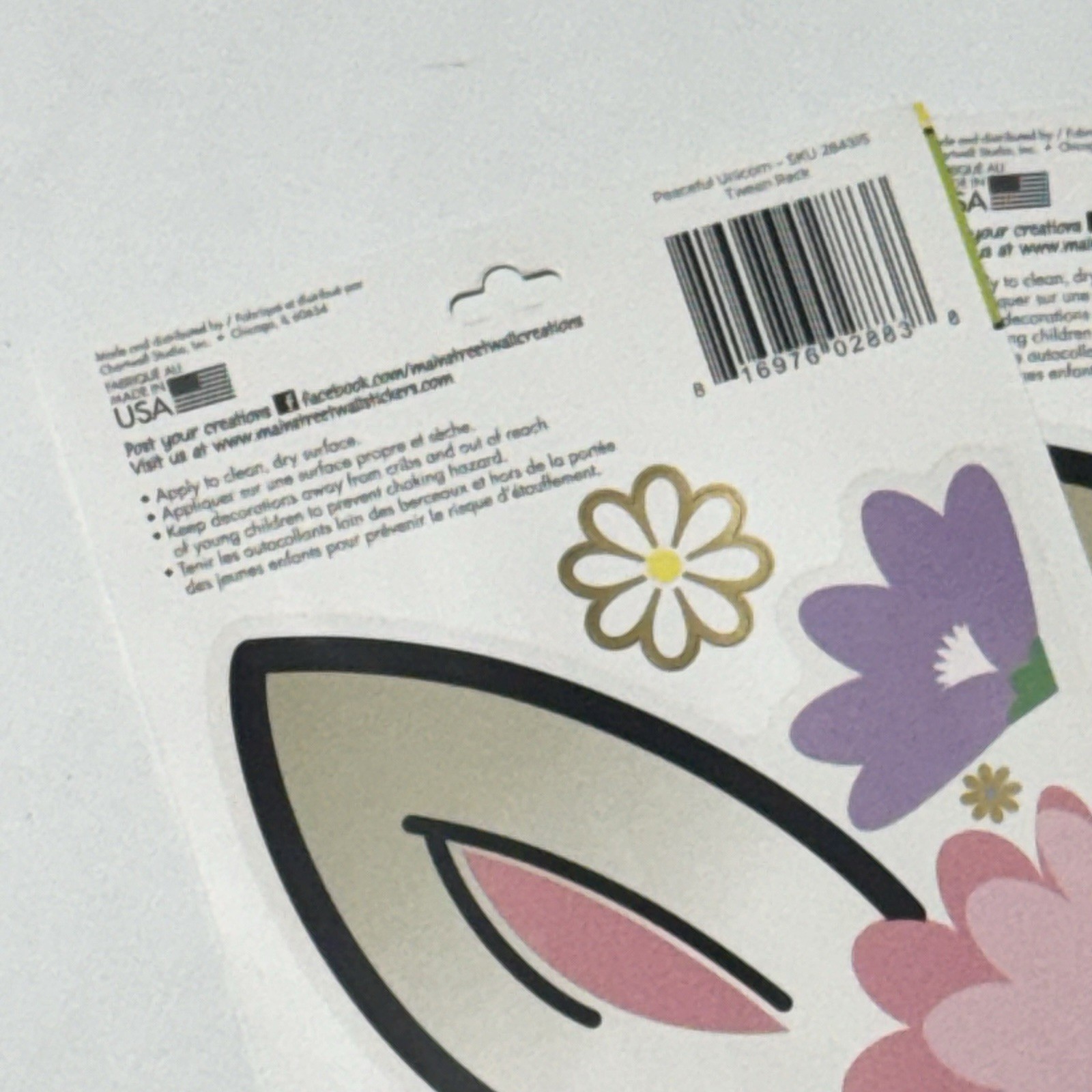 Main Street Wall Creations Jumbo Stickers «Peaceful Unicorn» Lot of 5
