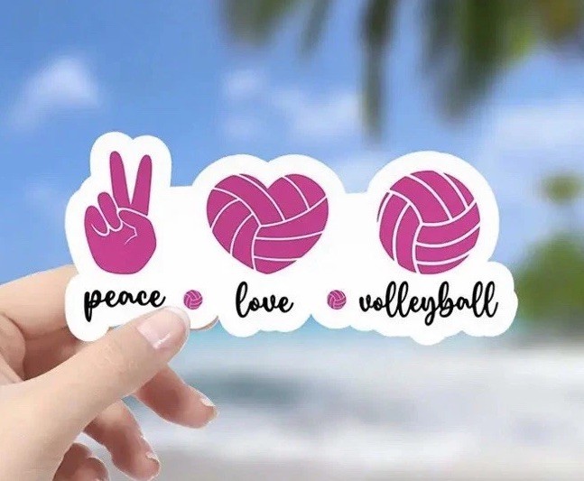 Peace Love & Volleyball Decal Sticker Pink Sports Beach