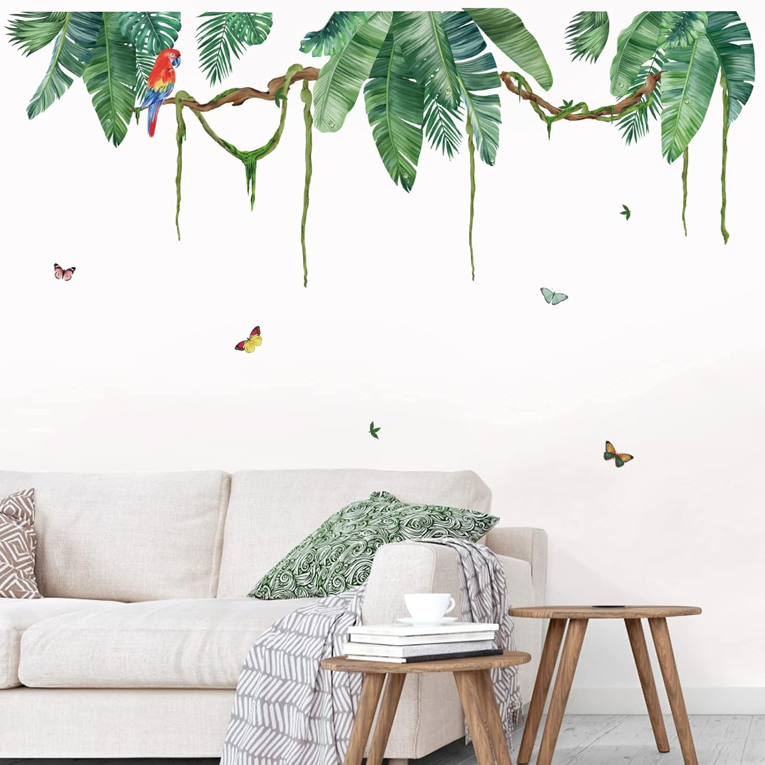 Wondever Palm Leaf Wall Stickers Tropical Leaves Green Plant Peel and Stick Wall