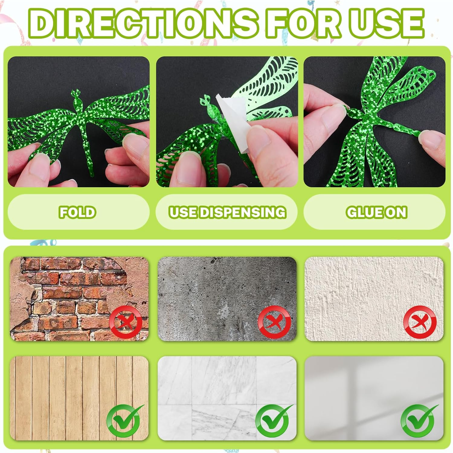 60 Pcs 3D Green Dragonfly Wall Decor, 4 Styles 3 Sizes,Dragonfly Cake Birthday P