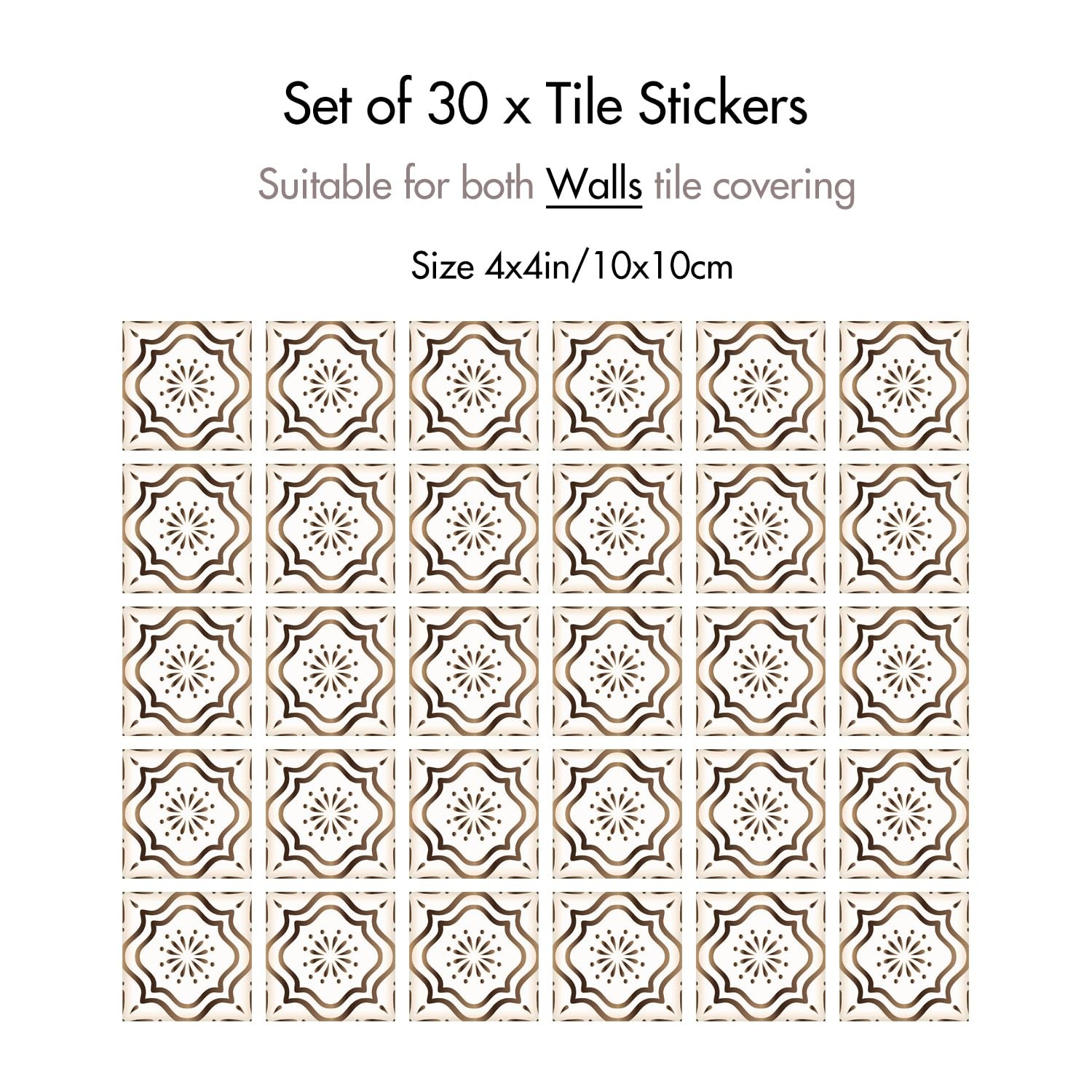 30 Count Moroccan Tile Decals 4 in – Self Adhesive Vinyl Wall Stickers, Water…