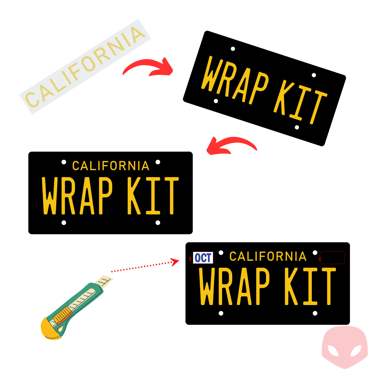 White LEGACY Reflective California Plate Wrap DIY Kit