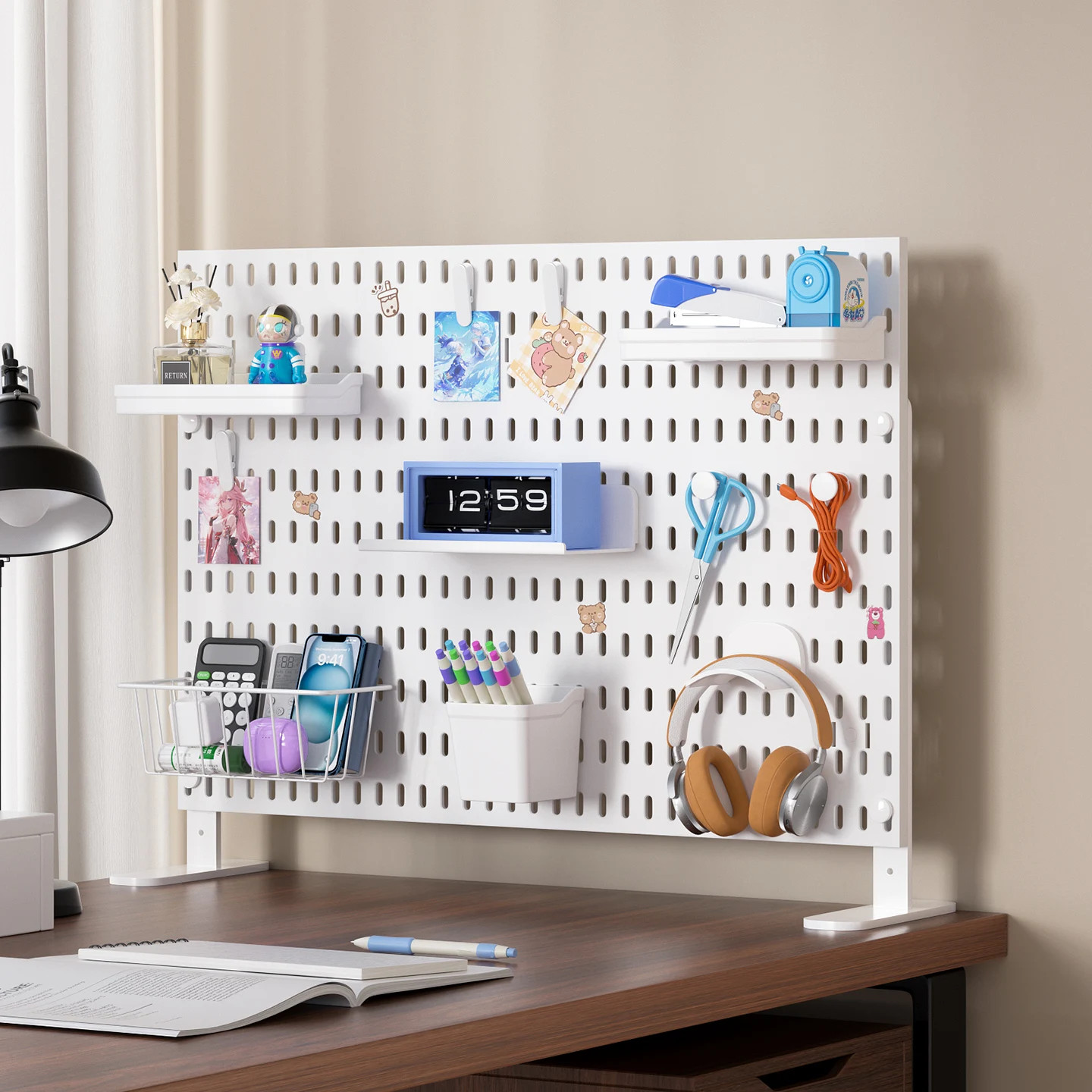 Home & Office Desktop Pegboard: Height-Adjustable Standing Storage Rack for Supp