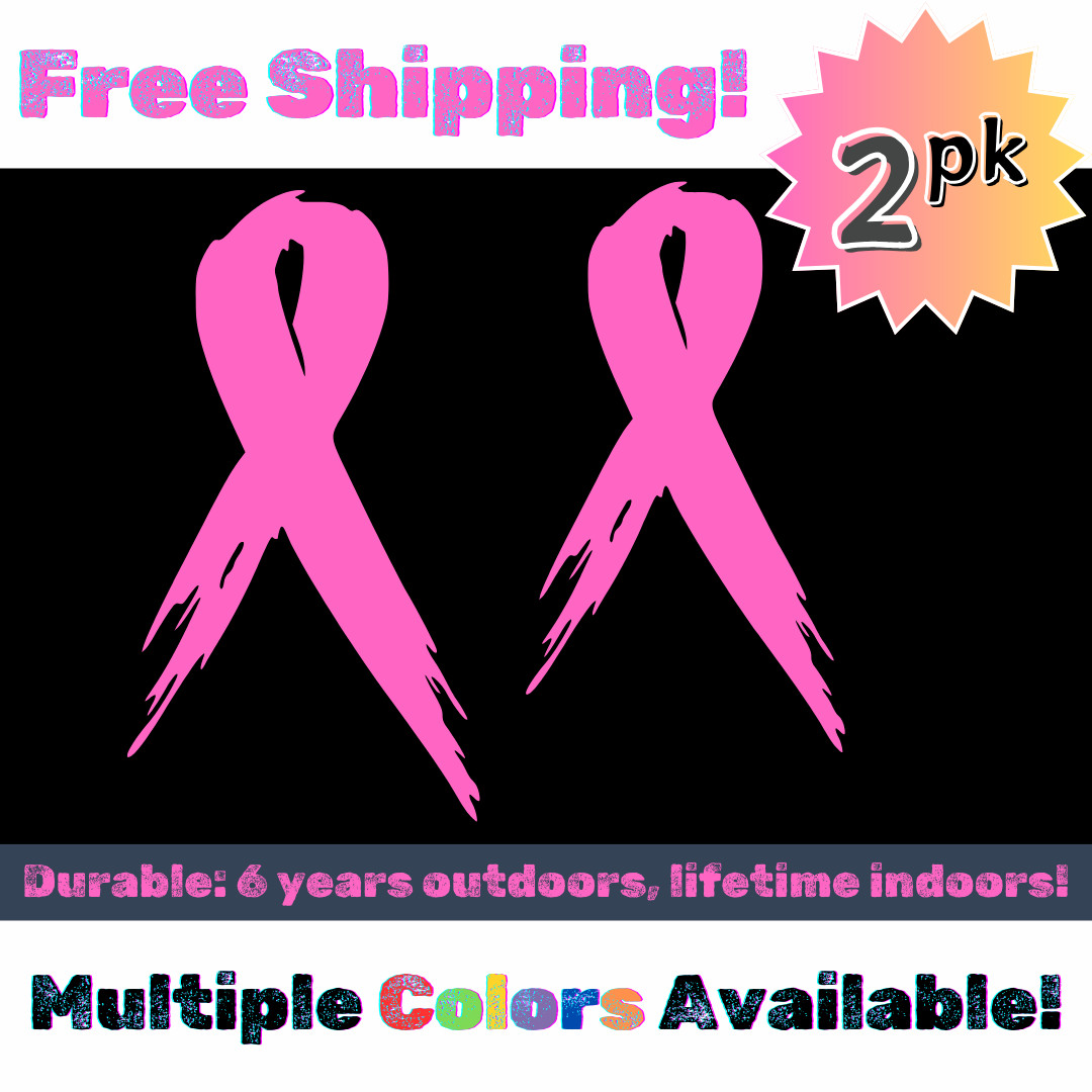 2pcs Breast Cancer Awareness Ribbon Decals – 2″-12″ Car, Truck, Laptop, Tablet