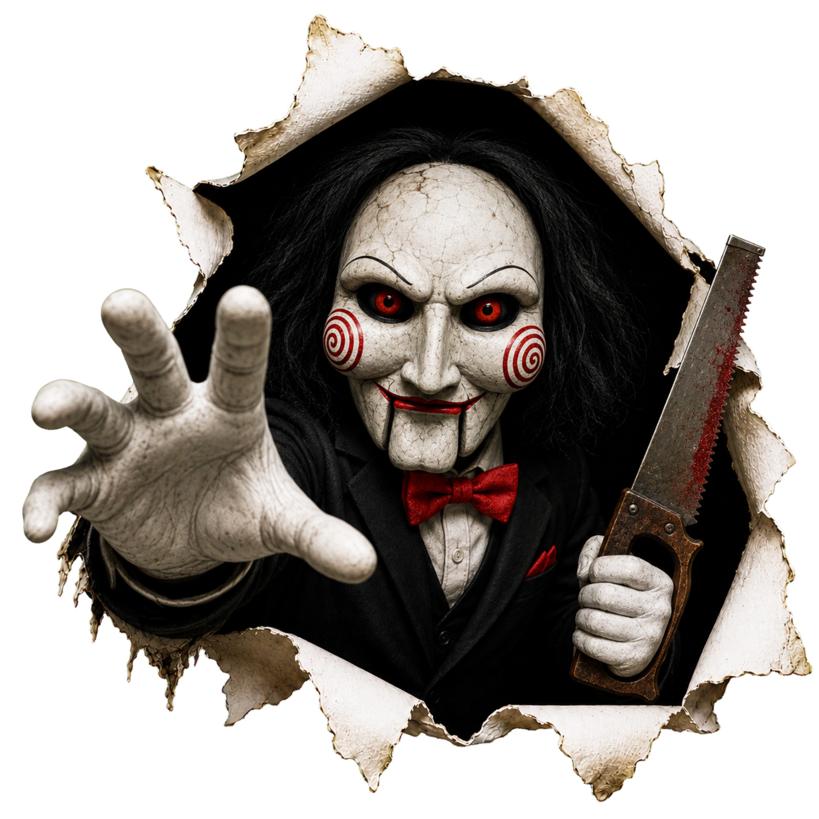Billy the Puppet Peekaboo Sticker Horror Movie Vinyl Decal Saw Wall Rip Art