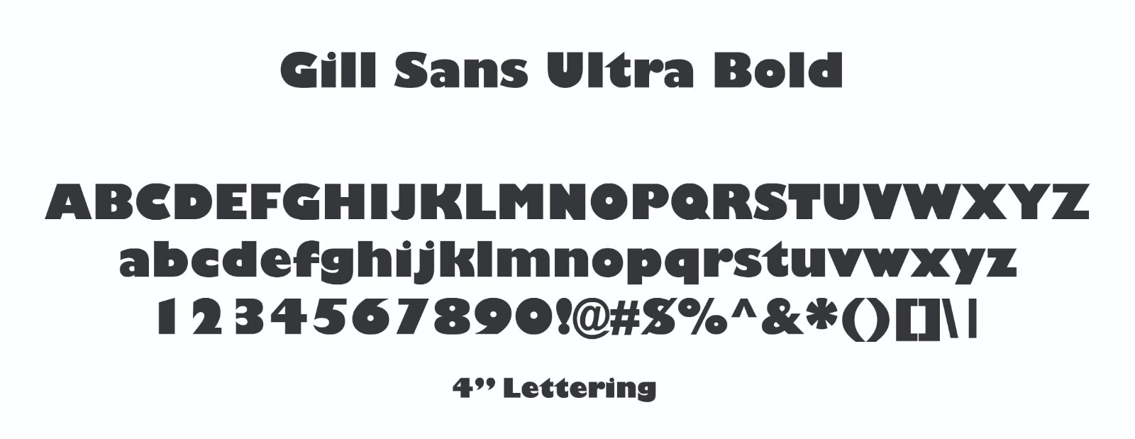 Vinyl Graphics, Gill Sans Ultra Bold, Single Color, 4″ Tall Letters, Oracal 651