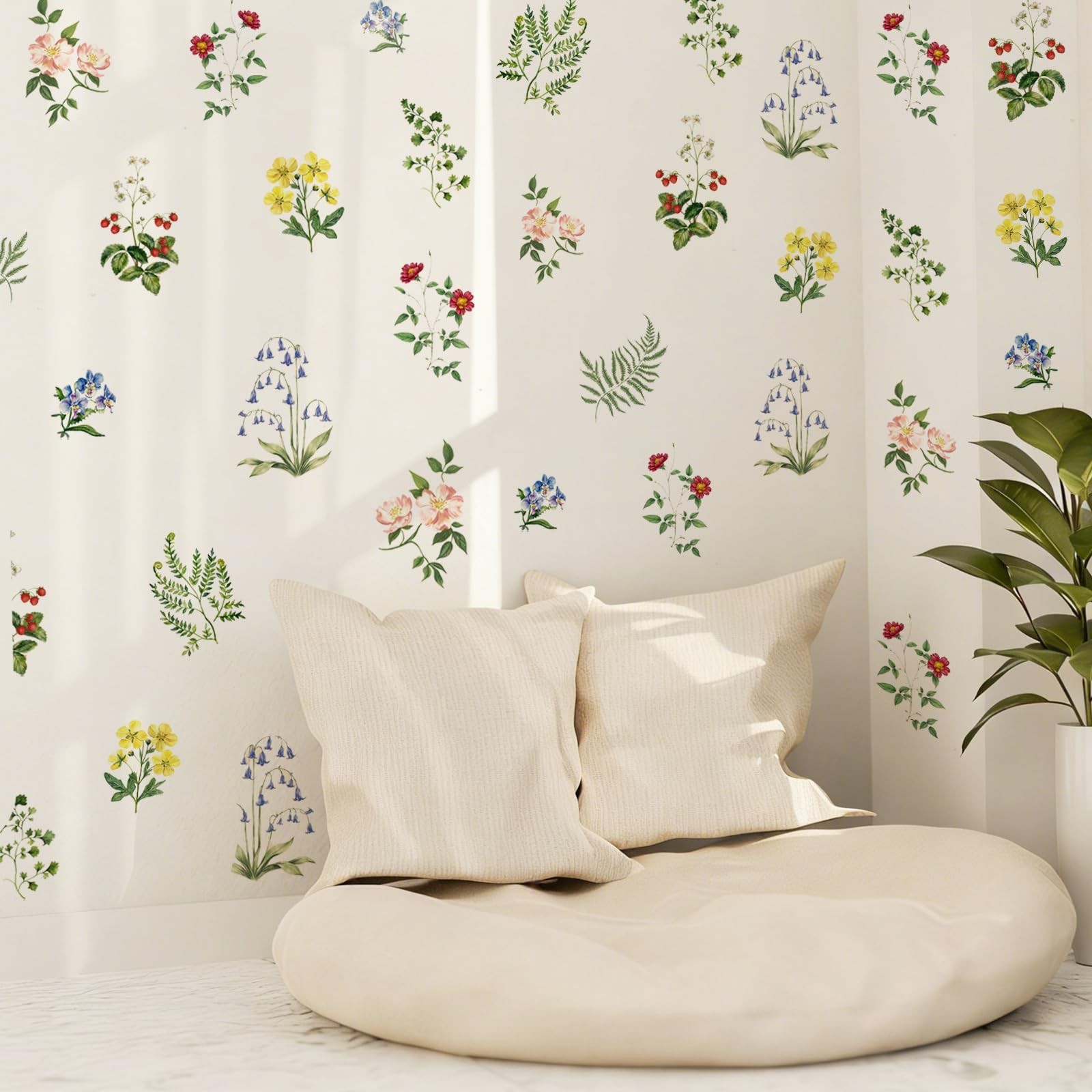 8 Sheets Spring Wall Stickers Vintage Floral Flower Wall Decals for Home Nurs…